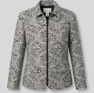 Drapers & Damons Women's Paisley Full Zip Jacket Black & White Petite Medium